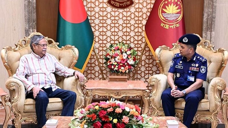 Newly appointed Inspector General of Police Md. Mainul Islam pays a courtesy call on President Mohammed Shahabuddin at Bangabhaban on 7 August 2024